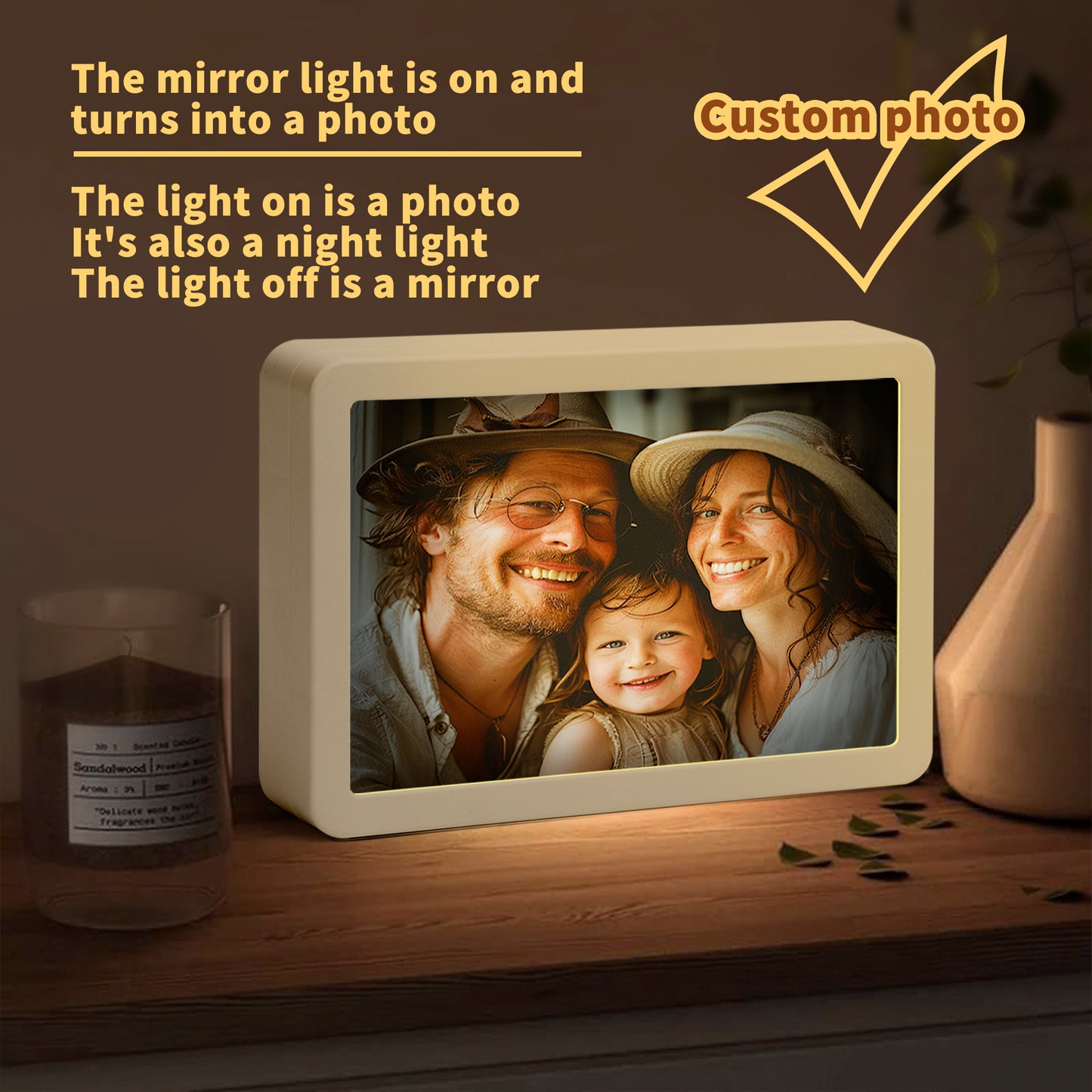 Rectangle LED Mirror Light - Personalized Photo Love Yourself Love Family